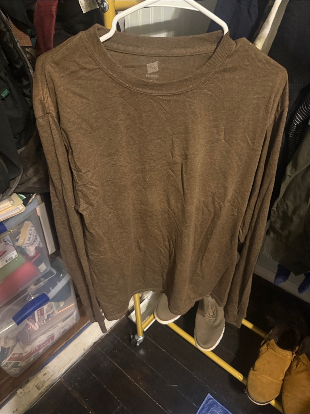 Hanes Men's Long-Sleeve Crew Neck Shirt - Brown